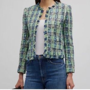 L'Agence Angelina Tweed Green Blue Open Jacket 4